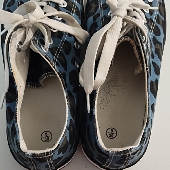 Blue Black Leopard Print Sneakers Converse Style Tennis Shoes - Picture 6 of 14